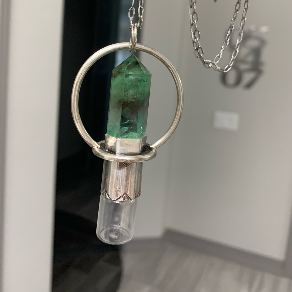Rainbow fluorite rollerball necklace